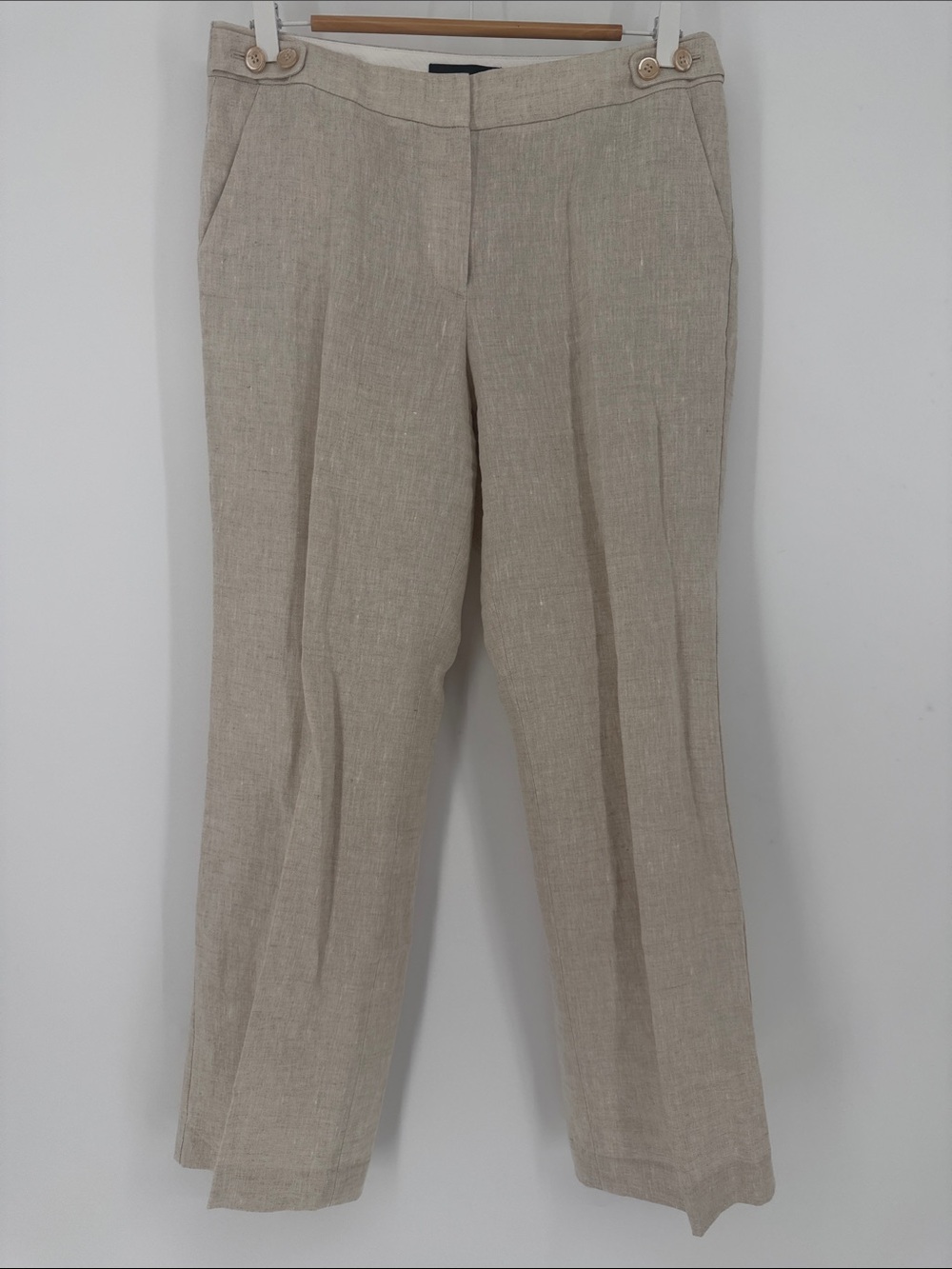 Talbots Windsor 100% Linen Pants Size 8P Beige Straight Leg Career